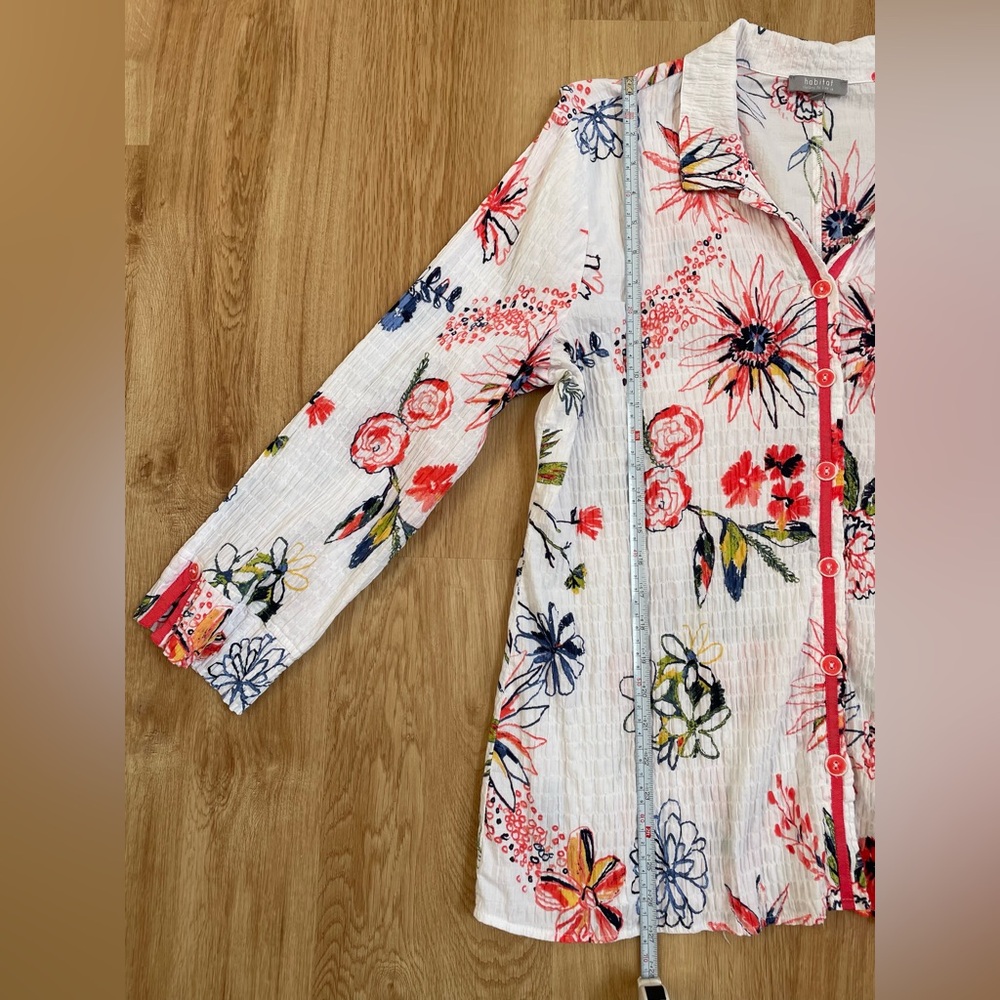 Habitat large floral button down shirt blouse tunic white orange blue - Picture 10 of 11